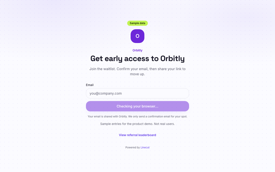 Public Orbitly waitlist signup page powered by Linecut